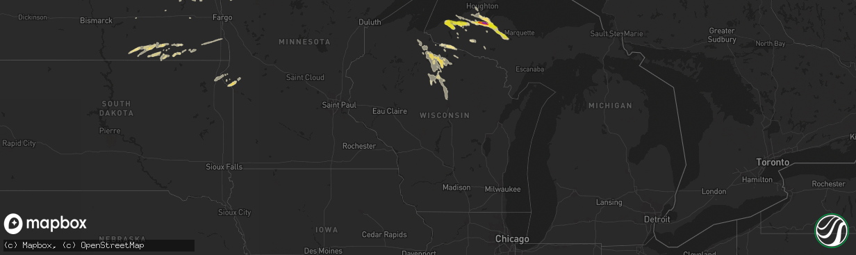 Hail map in Wisconsin on July 18, 2022