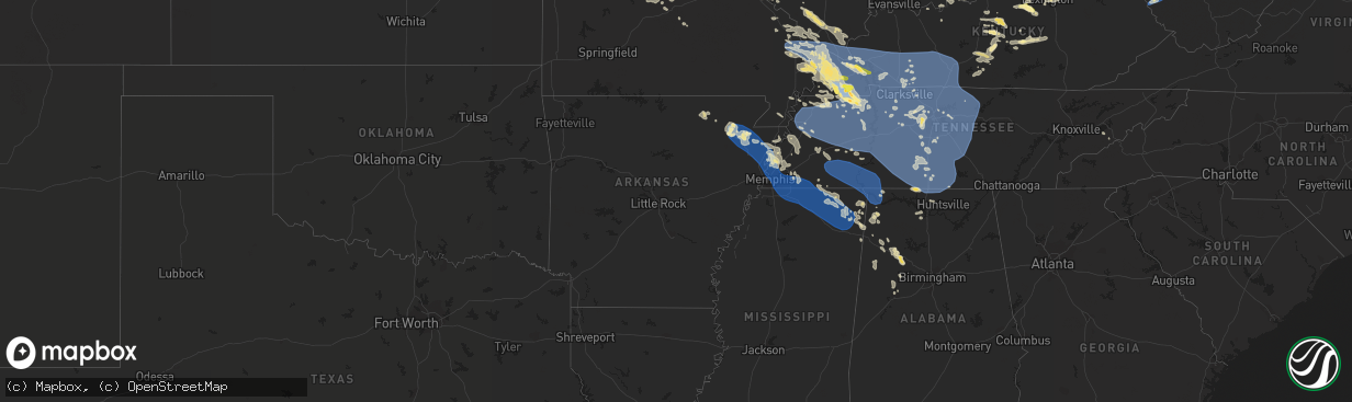 Hail map in Arkansas on July 18, 2023