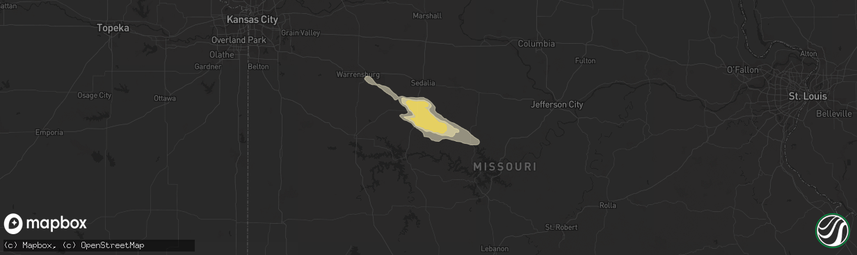 Hail map in Cole Camp, MO on July 18, 2023