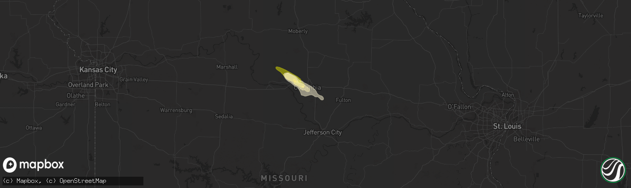 Hail map in Columbia, MO on July 18, 2023