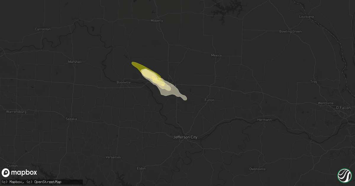 Hail map in Columbia, MO on July 18, 2023