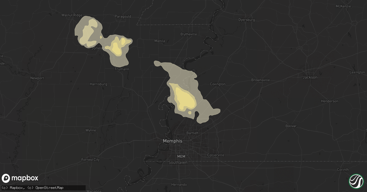 Hail map in Drummonds, TN on July 18, 2023