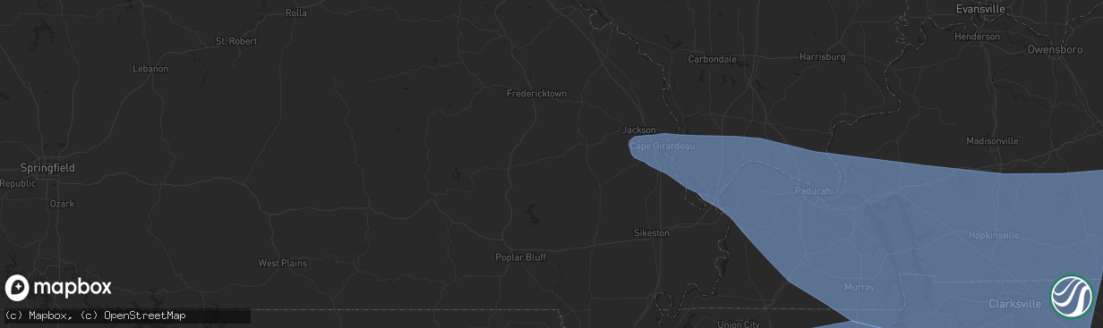 Hail map in Dyersburg, TN on July 18, 2023