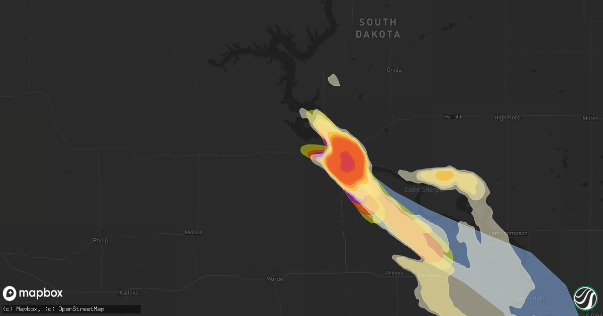 Hail map in Fort Pierre, SD on July 18, 2023