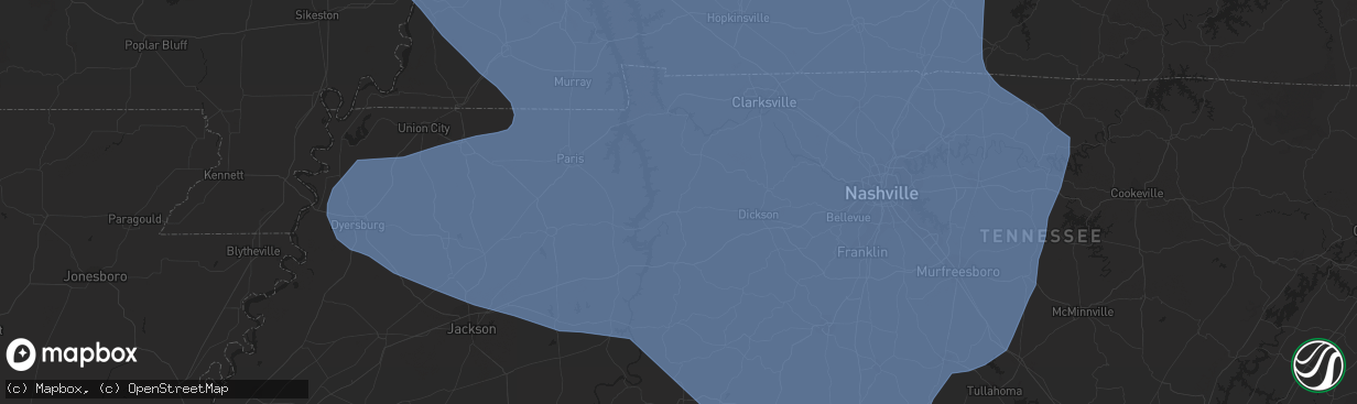Hail map in Hendersonville, TN on July 18, 2023