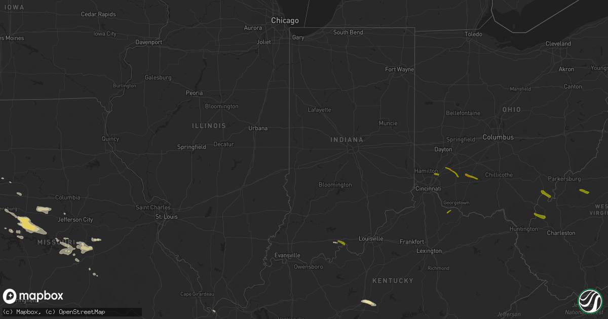 Hail map in Indiana on July 18, 2023