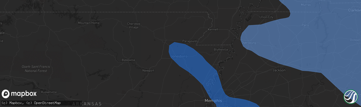 Hail map in Jonesboro, AR on July 18, 2023