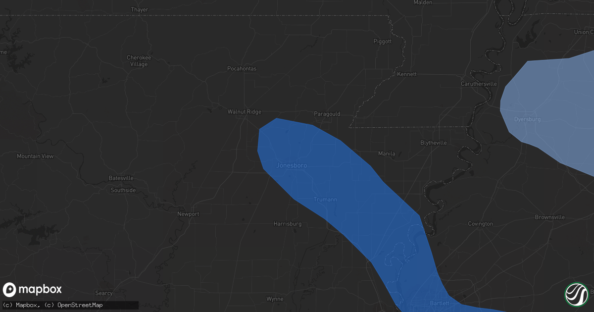 Hail map in Jonesboro, AR on July 18, 2023