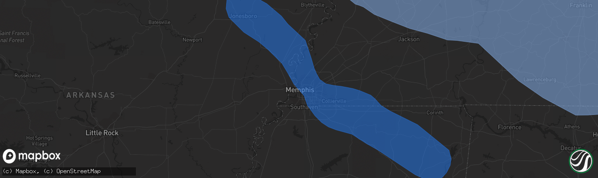 Hail map in Memphis, TN on July 18, 2023