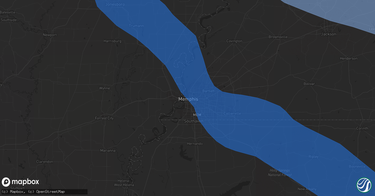 Hail map in Memphis, TN on July 18, 2023