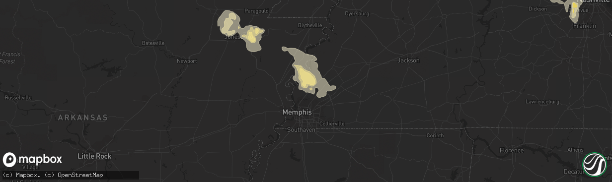 Hail map in Millington, TN on July 18, 2023