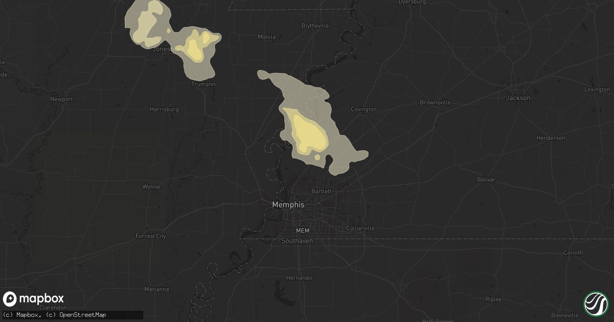 Hail map in Millington, TN on July 18, 2023