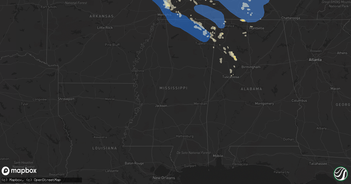 Hail map in Mississippi on July 18, 2023