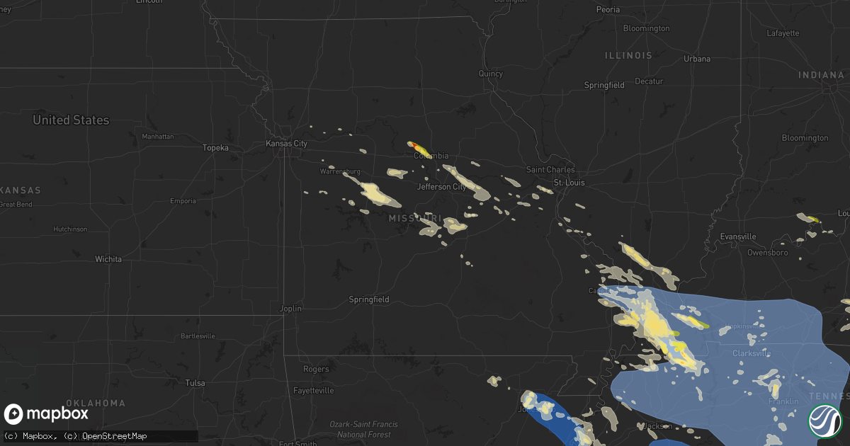 Hail map in Missouri on July 18, 2023