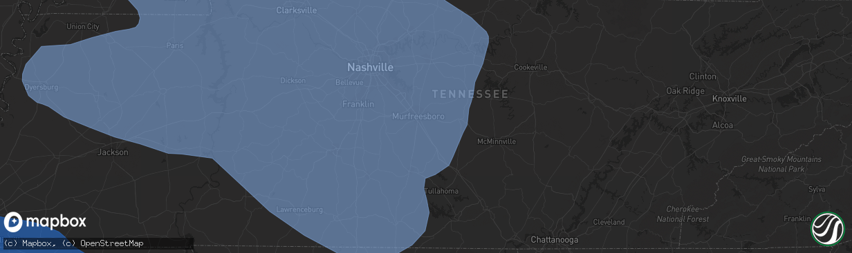 Hail map in Murfreesboro, TN on July 18, 2023