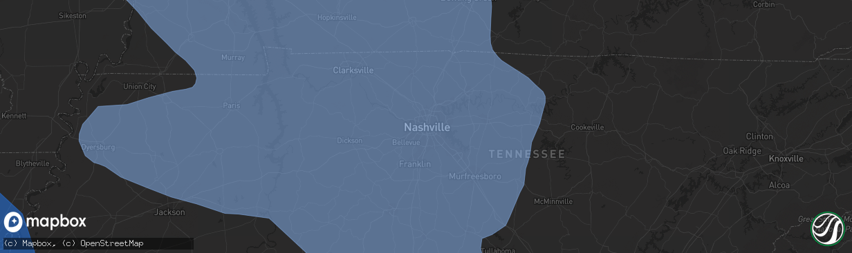 Hail map in Nashville, TN on July 18, 2023