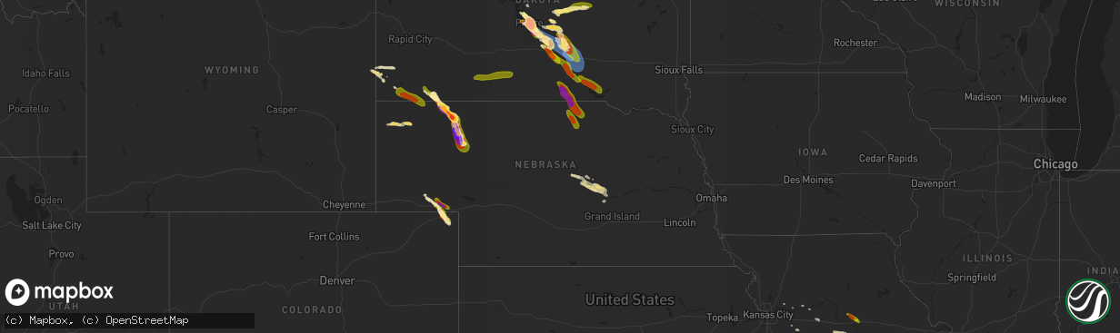 Hail map in Nebraska on July 18, 2023