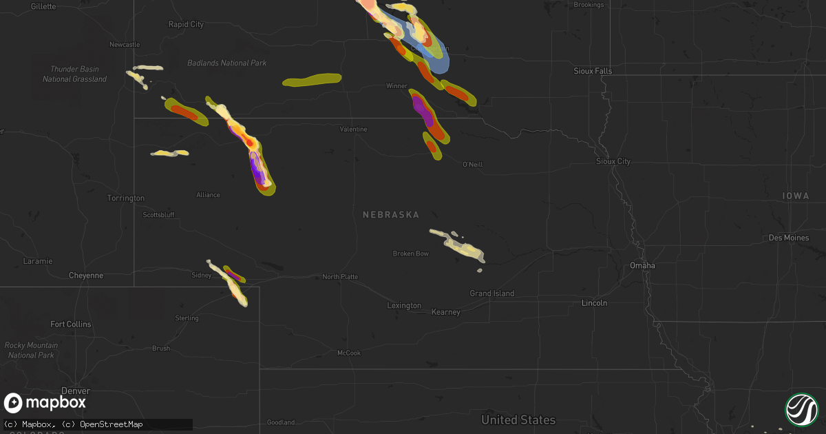 Hail map in Nebraska on July 18, 2023