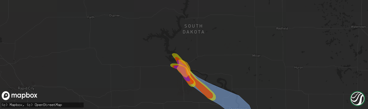 Hail map in Pierre, SD on July 18, 2023