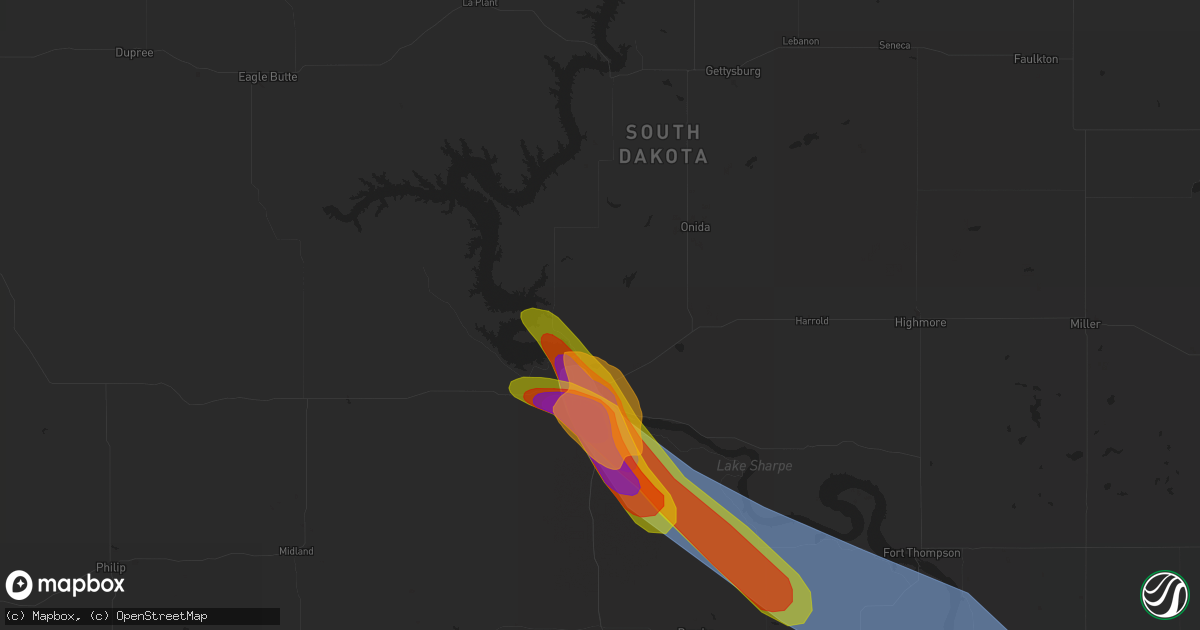 Hail map in Pierre, SD on July 18, 2023