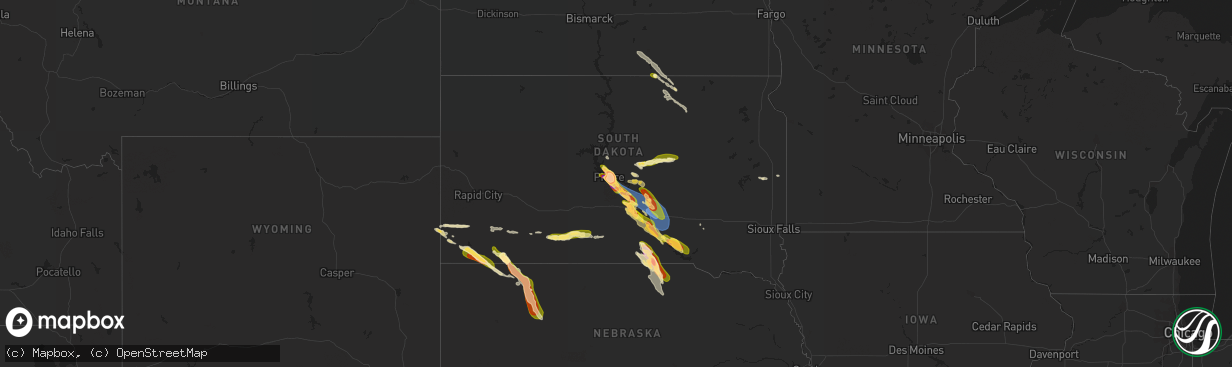 Hail map in South Dakota on July 18, 2023