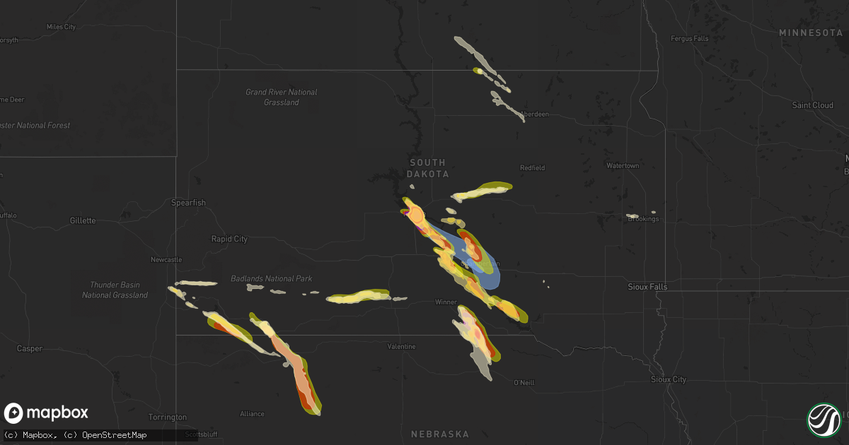 Hail map in South Dakota on July 18, 2023
