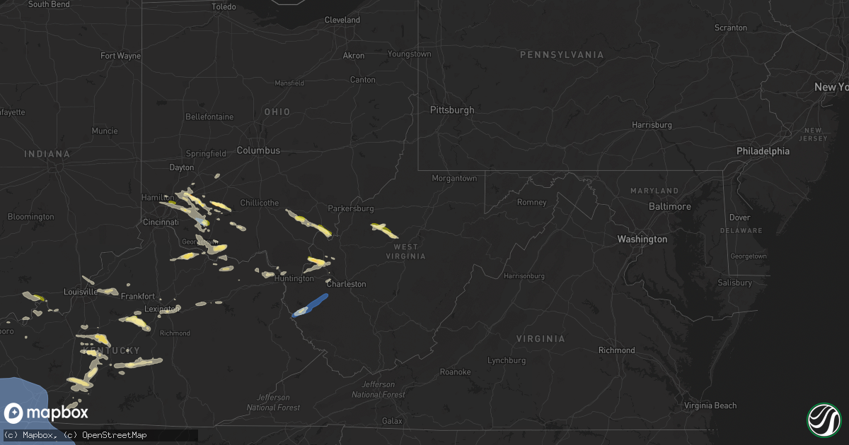 Hail map in West Virginia on July 18, 2023