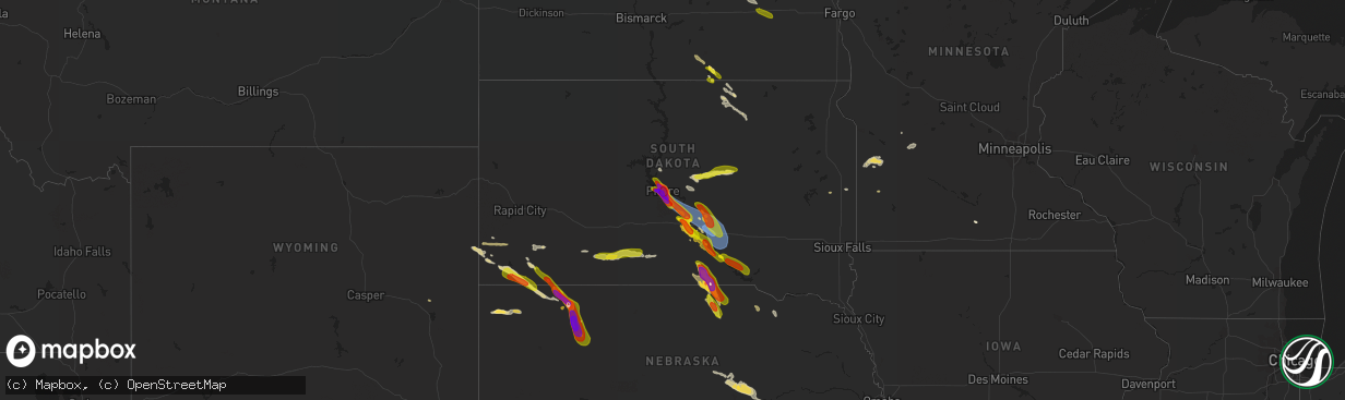 Hail map on July 18, 2023