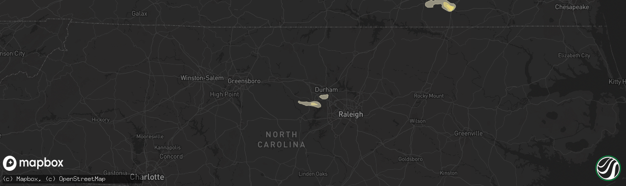 Hail map in Chapel Hill, NC on July 18, 2024