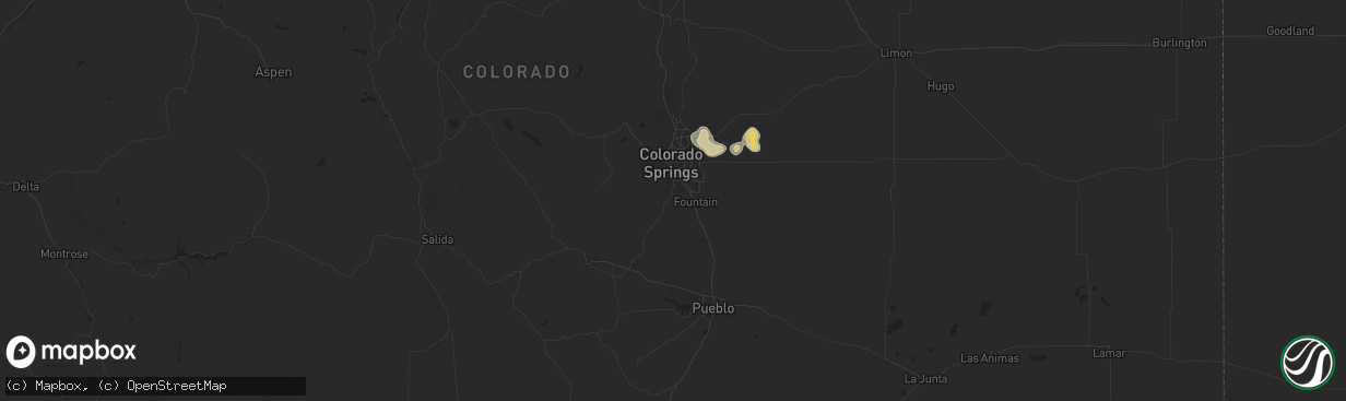 Hail map in Colorado Springs, CO on July 18, 2024