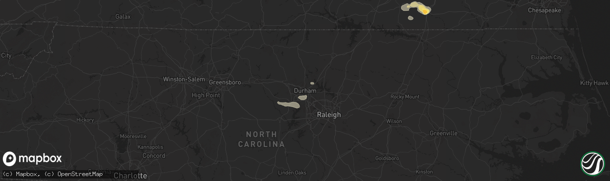 Hail map in Durham, NC on July 18, 2024