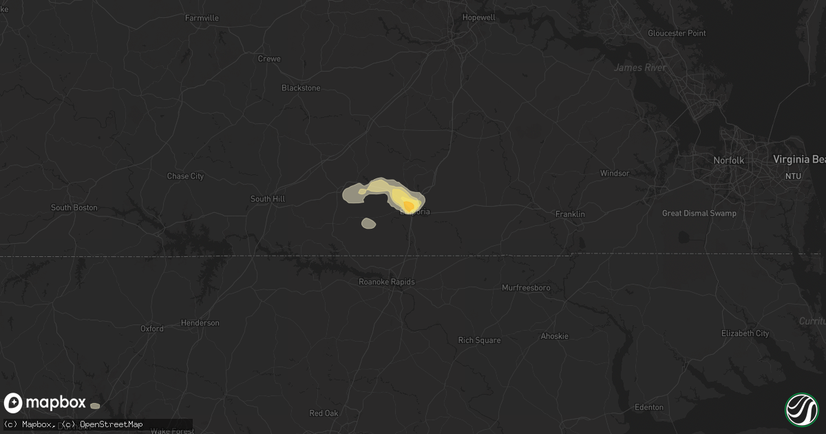 Hail map in Emporia, VA on July 18, 2024