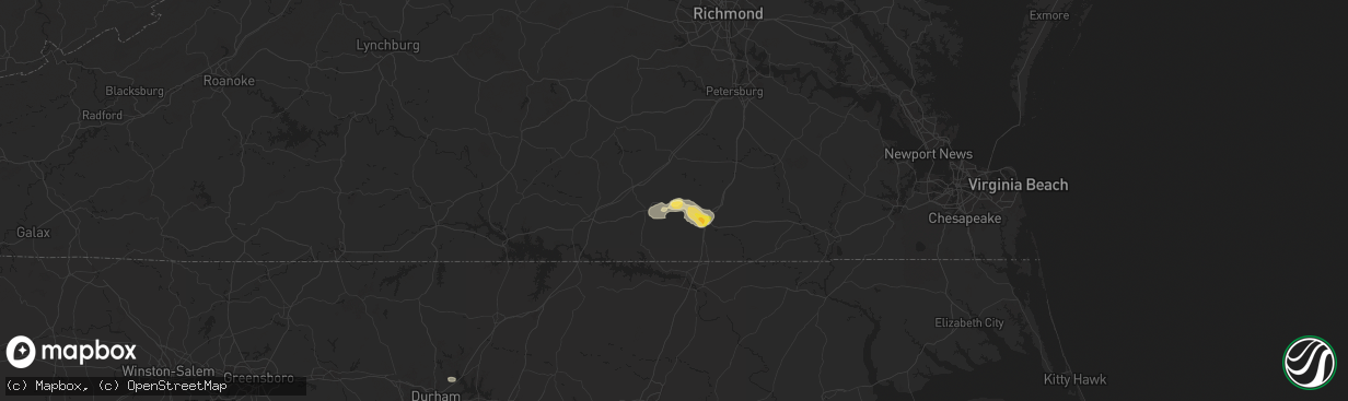 Hail map in Freeman, VA on July 18, 2024