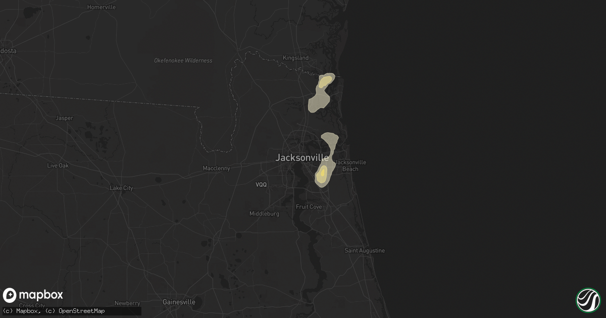 Hail map in Jacksonville, FL on July 18, 2024