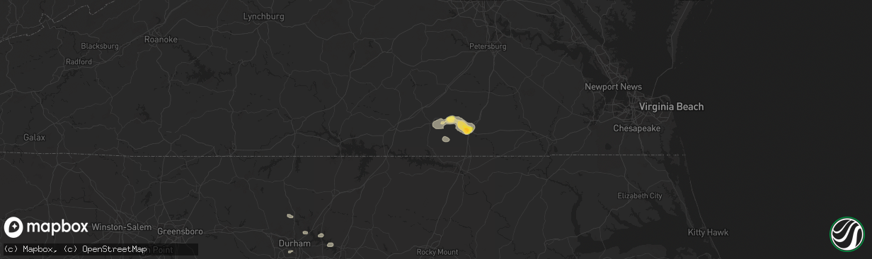 Hail map in Lawrenceville, VA on July 18, 2024