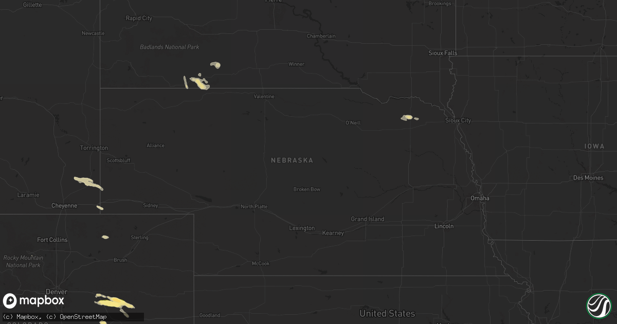 Hail map in Nebraska on July 18, 2024