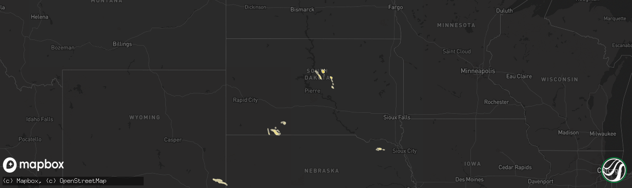 Hail map in South Dakota on July 18, 2024