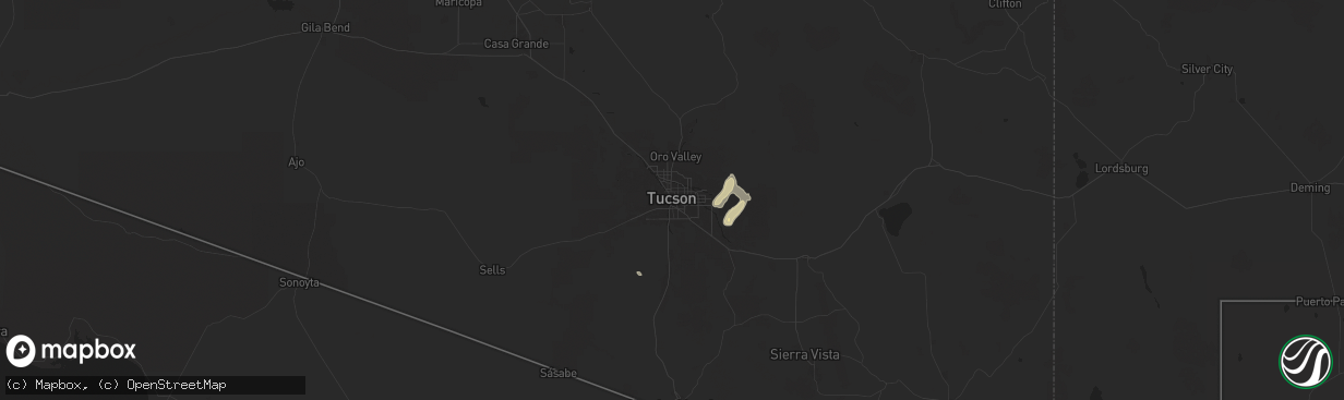 Hail map in Tucson, AZ on July 18, 2024