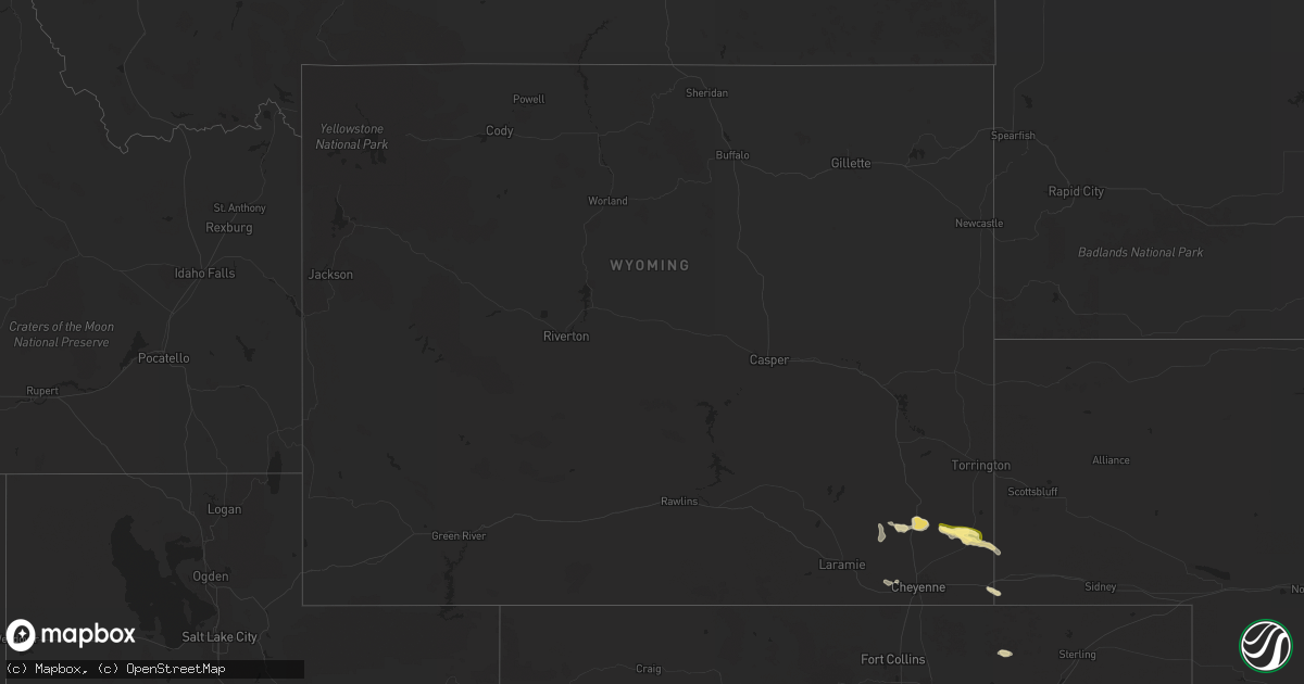 Hail map in Wyoming on July 18, 2024