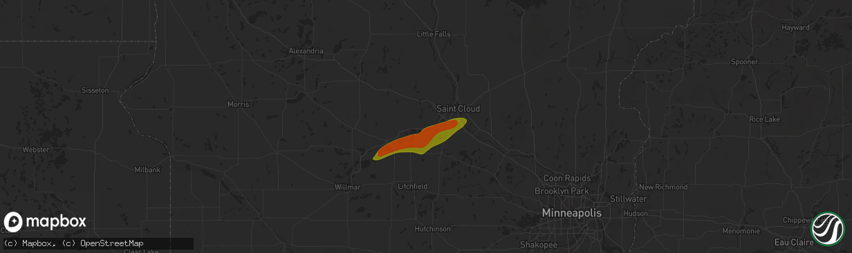 Hail map in Cold Spring, MN on July 18, 2025