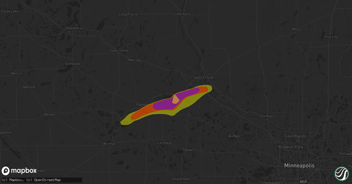 Hail map in Cold Spring, MN on July 18, 2025