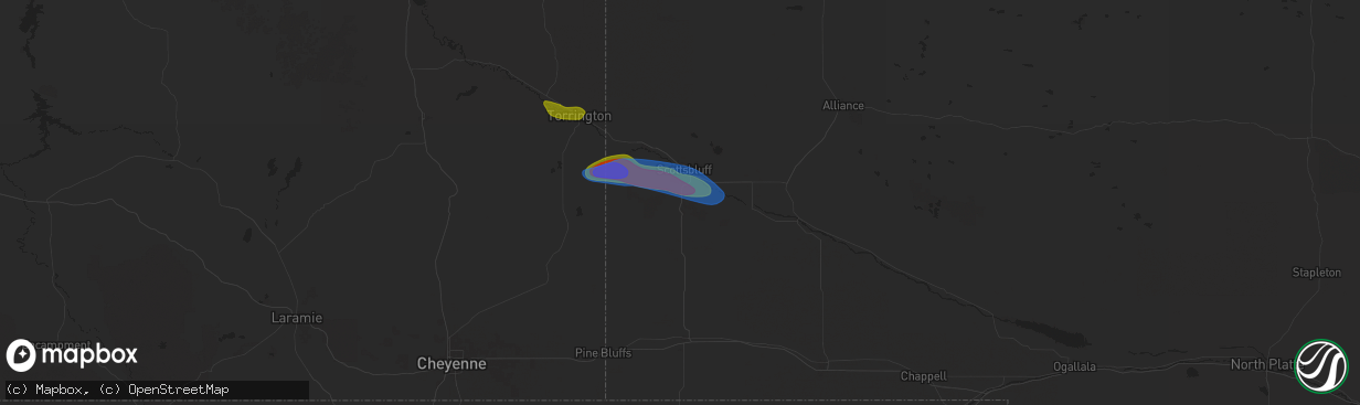 Hail map in Gering, NE on July 18, 2025