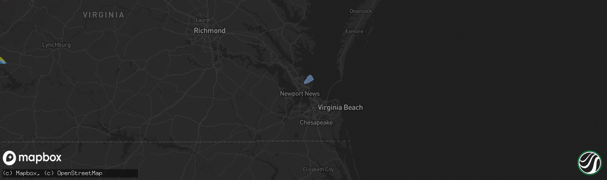 Hail map in Hampton, VA on July 18, 2025