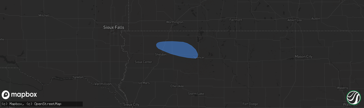 Hail map in Hartley, IA on July 18, 2025