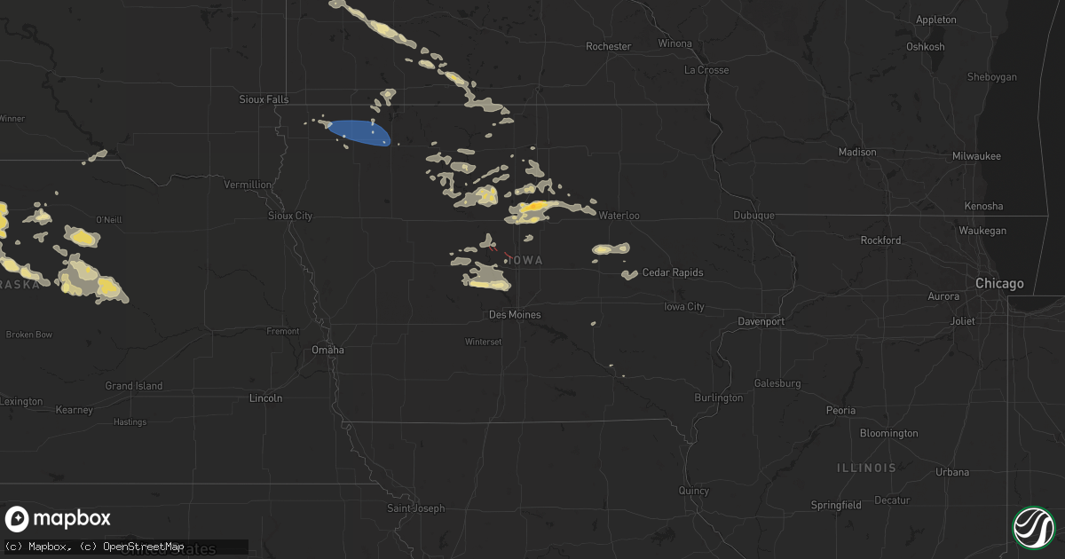 Hail map in Iowa on July 18, 2025