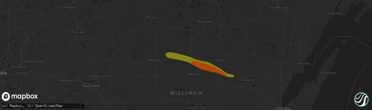 Hail map in Merrill, WI on July 18, 2025