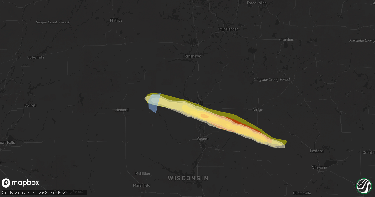Hail map in Merrill, WI on July 18, 2025