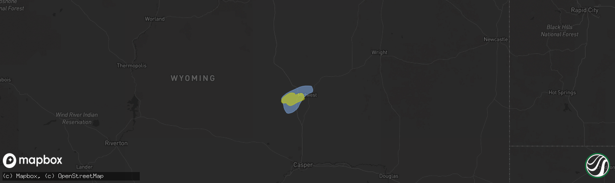 Hail map in Midwest, WY on July 18, 2025