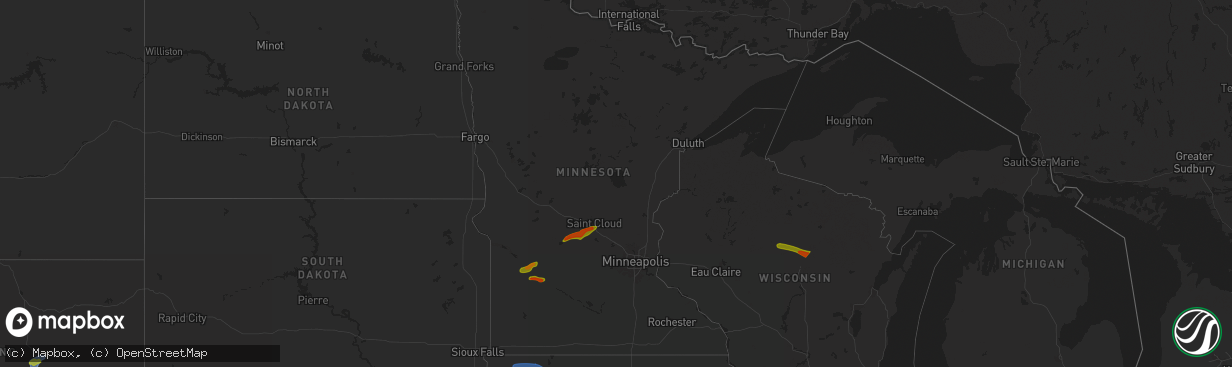 Hail map in Minnesota on July 18, 2025