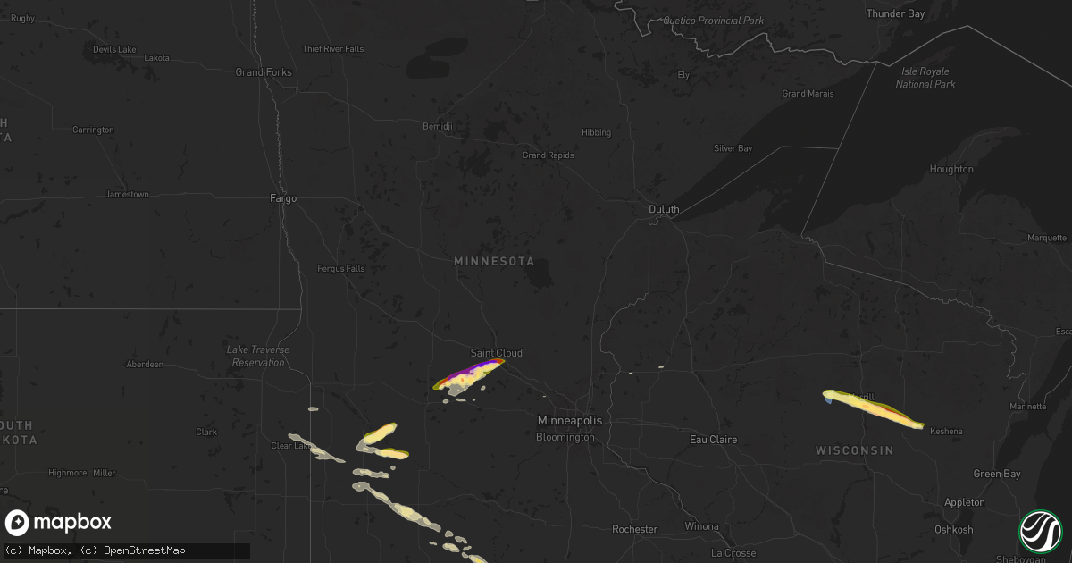 Hail map in Minnesota on July 18, 2025